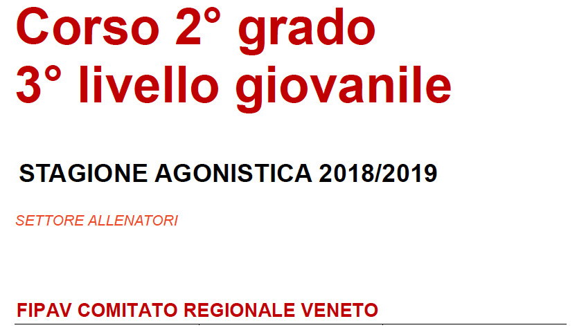 Corso Allenatori 2° Grado Regione Veneto 2019